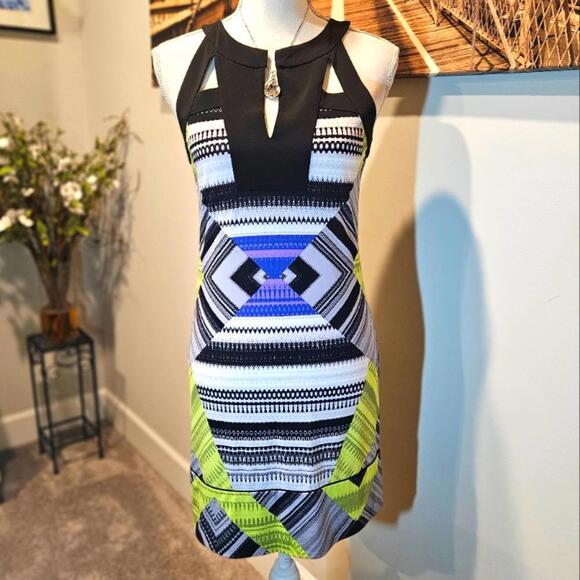 BcBg Geometric Sleeveless Dress with Keyhole Neckline - Picture 1 of 9